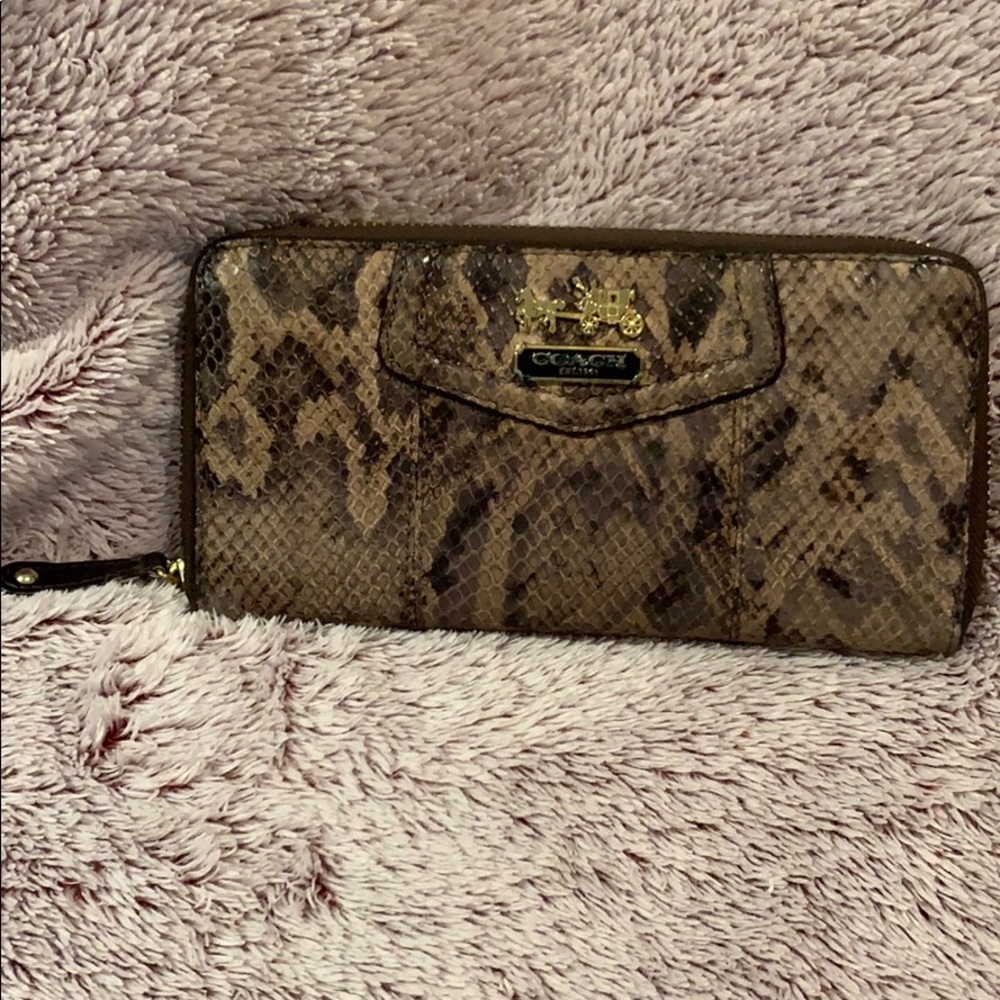 Coach zip around snakeskin wallet